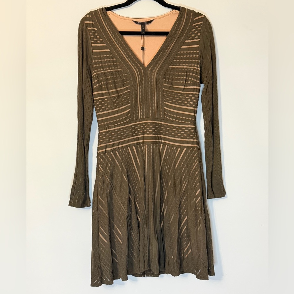 BCBGMAXAZRIA Kinley Fit & Flare Olive Mesh Dress NWT Size S